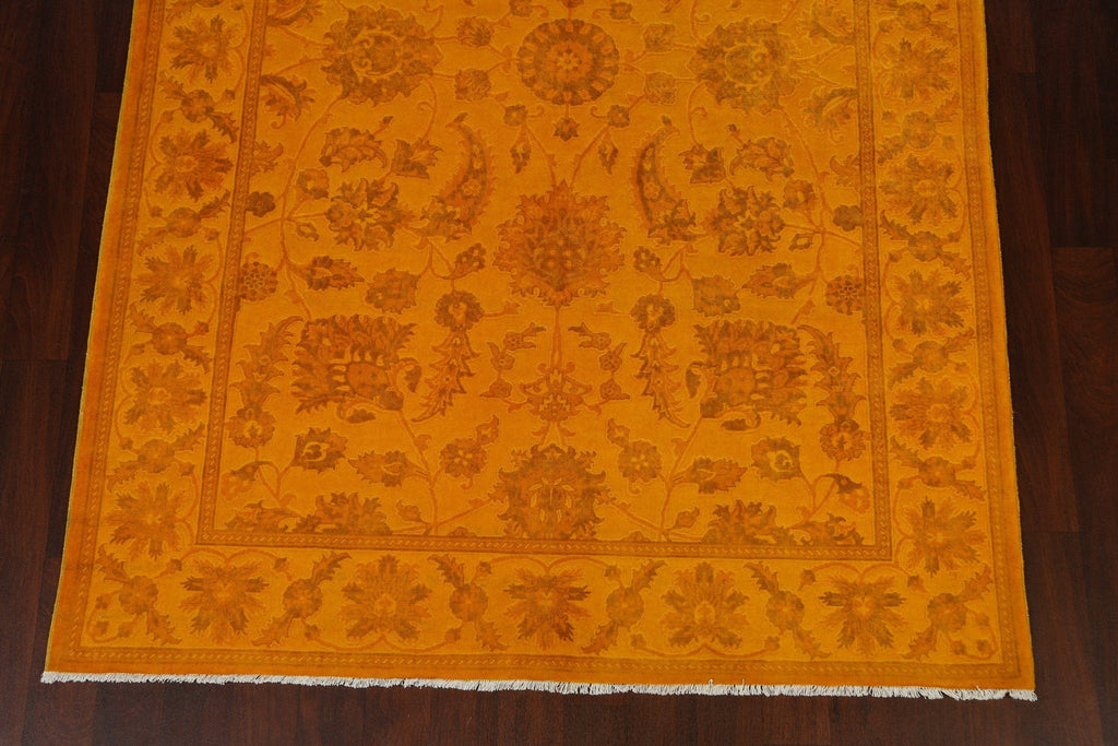 Vegetable Dye Carved Yellow Oushak Chobi Oriental Area Rug 6x9