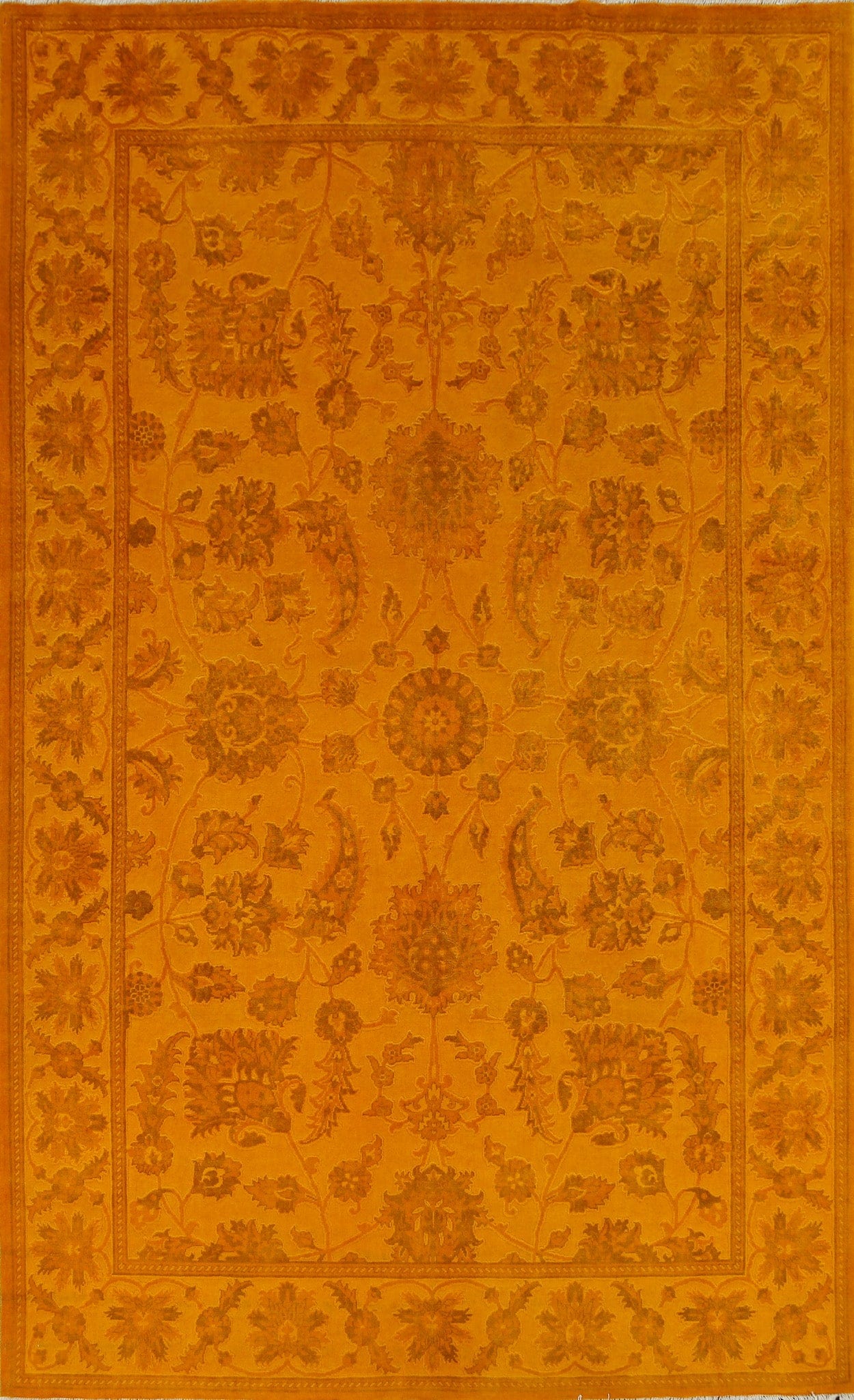 Vegetable Dye Carved Yellow Oushak Chobi Oriental Area Rug 6x9