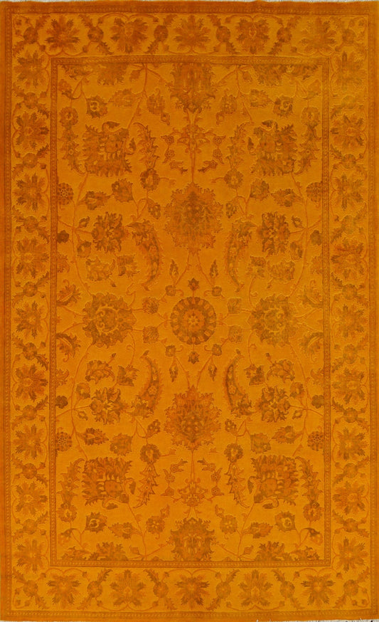 Vegetable Dye Carved Yellow Oushak Chobi Oriental Area Rug 6x9