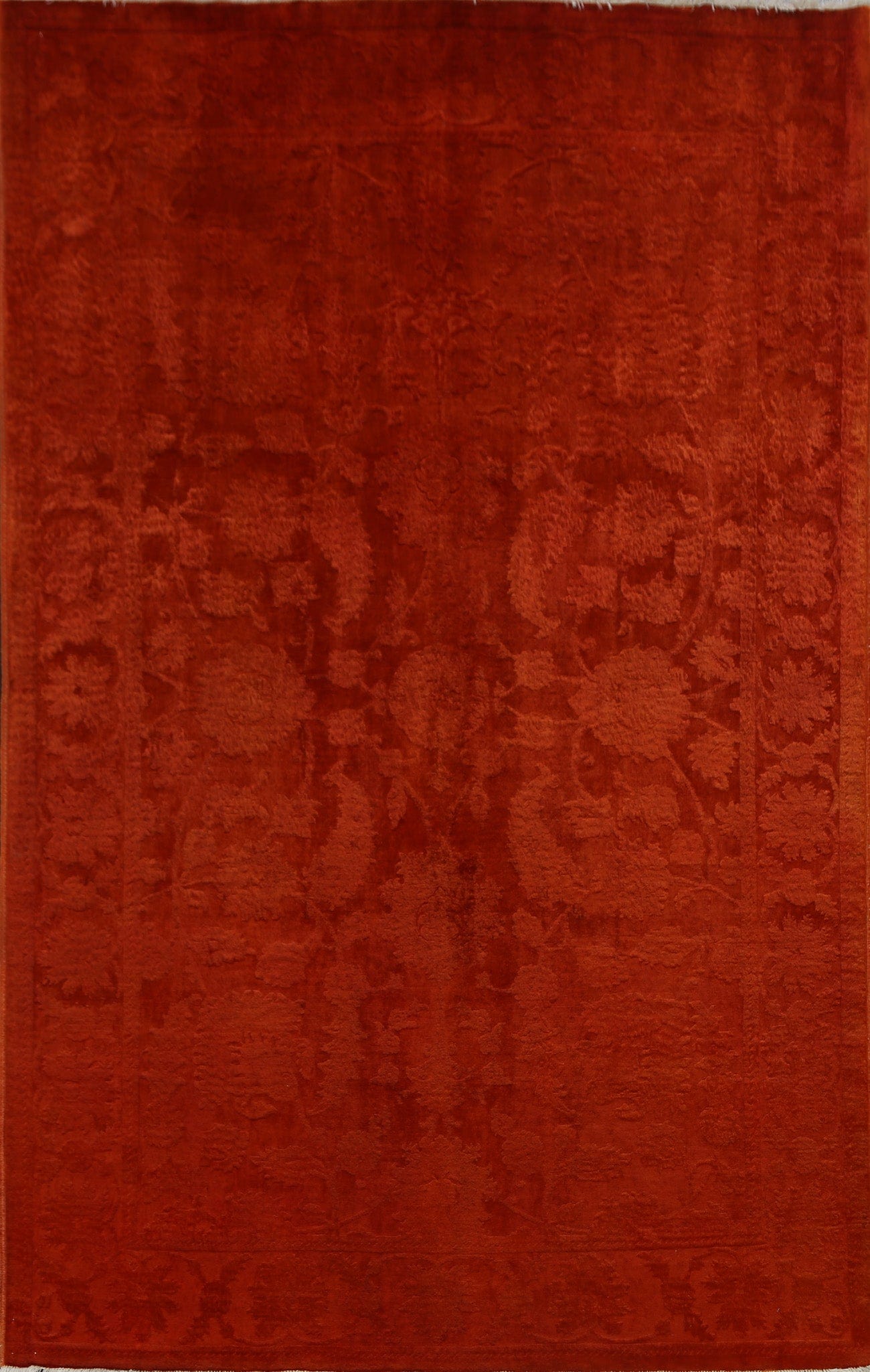 Vegetable Dye Carved Orange Oushak Chobi Oriental Area Rug 6x9