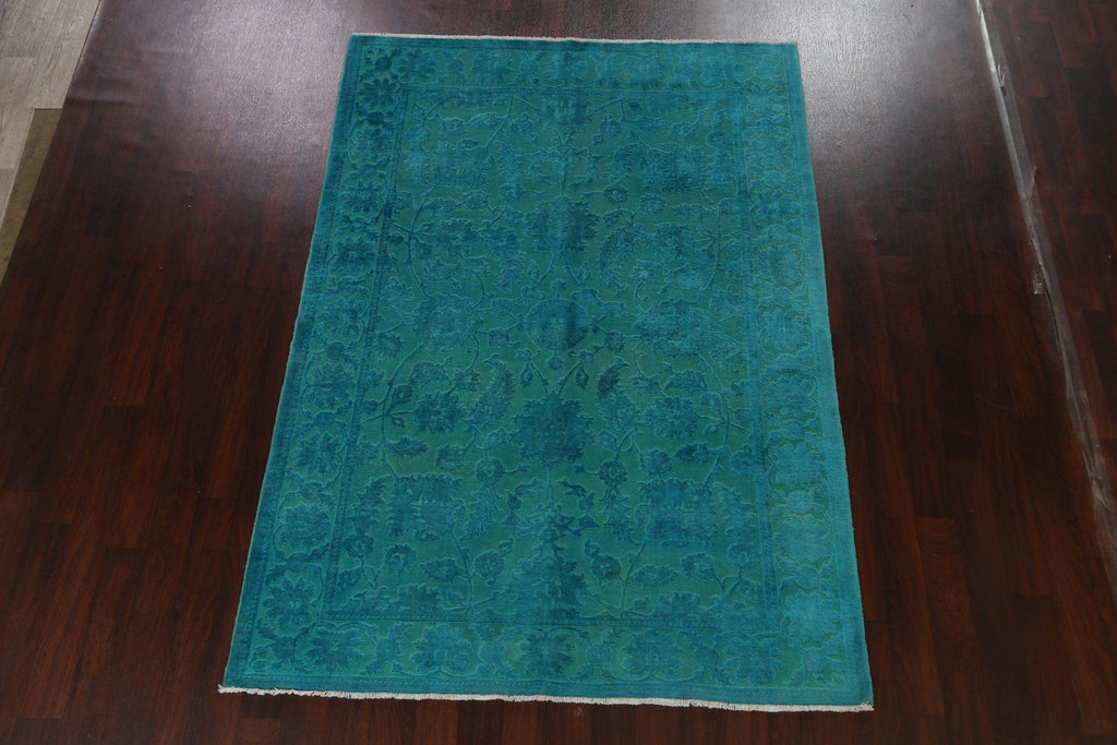 Vegetable Dye Carved Aqua Oushak Chobi Oriental Area Rug 6x9