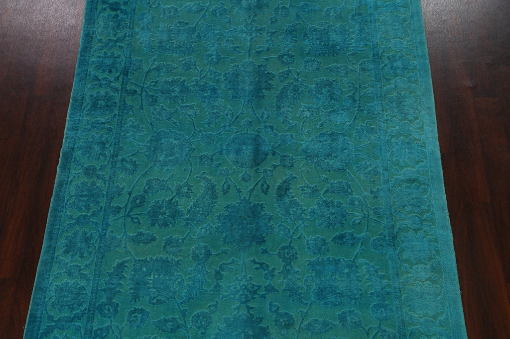 Vegetable Dye Carved Aqua Oushak Chobi Oriental Area Rug 6x9