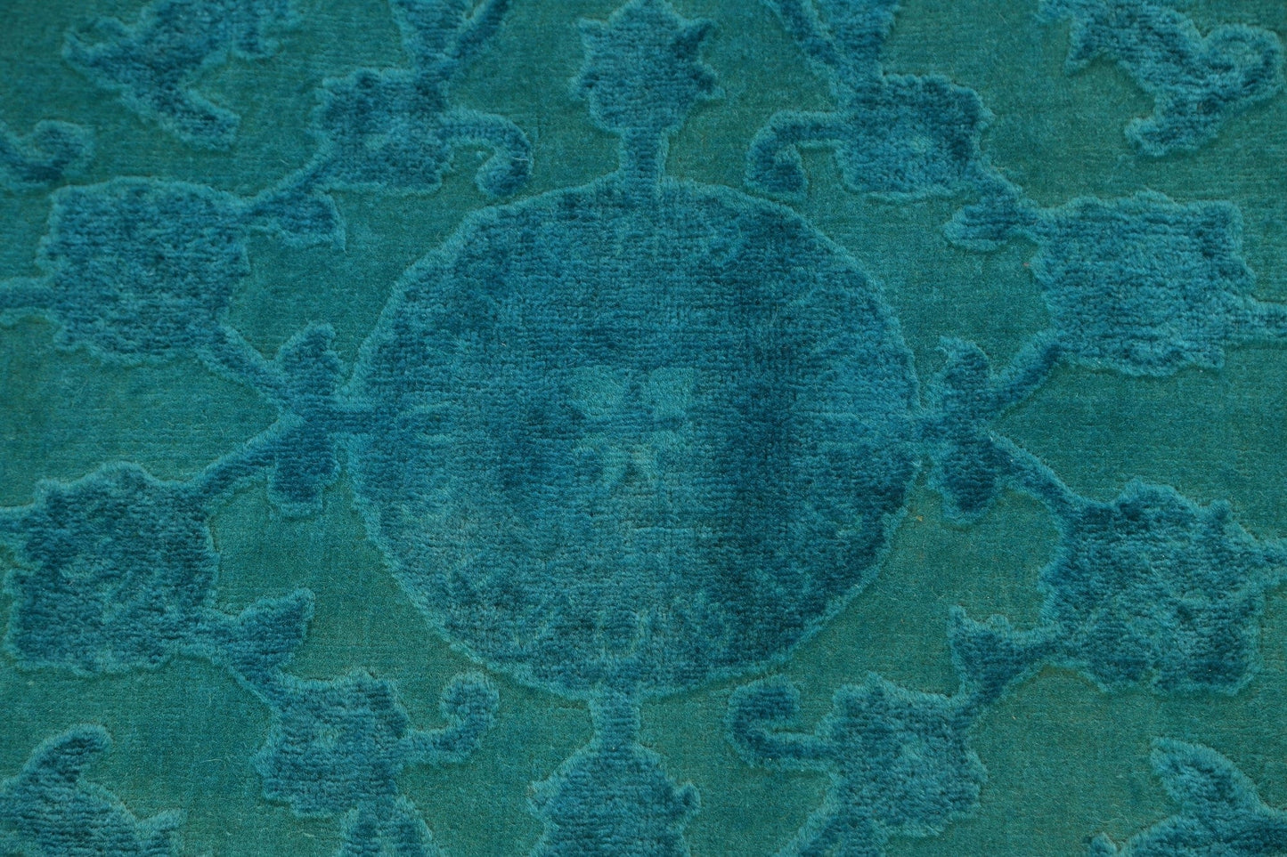 Vegetable Dye Carved Aqua Oushak Chobi Oriental Area Rug 6x9