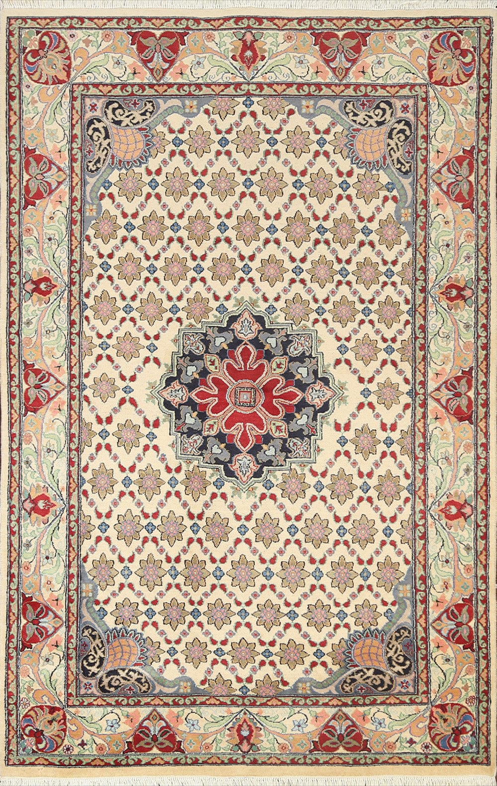 Vegetable Dye Geometric Tabriz Oriental Area Rug 4x6