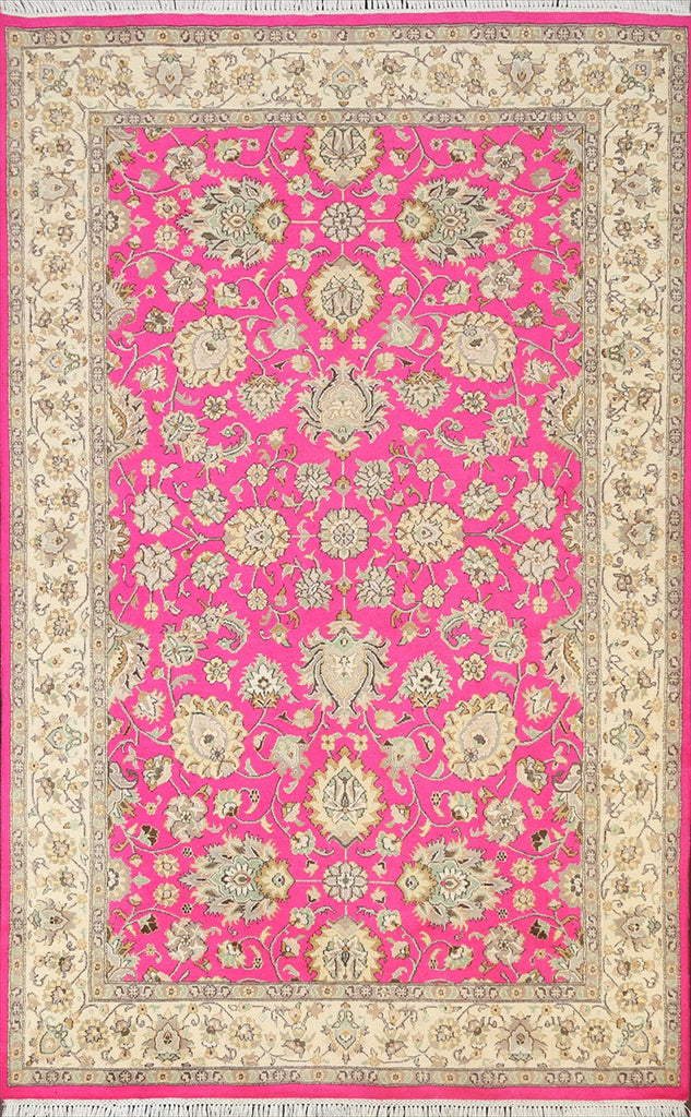 Vegetable Dye Floral Tabriz Oriental Area Rug 5x7