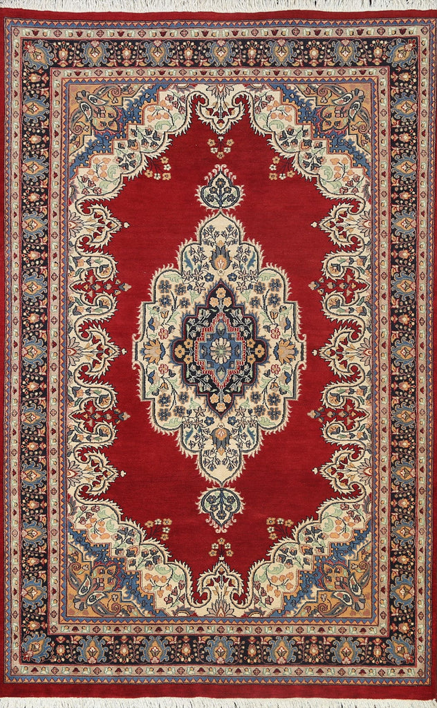 100% Vegetable Dye Red Tabriz Oriental Area Rug 5x7