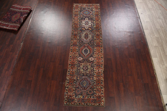 Pre-1900 Antique Vegetable Dye Kazak Oriental Runner Rug 3x11