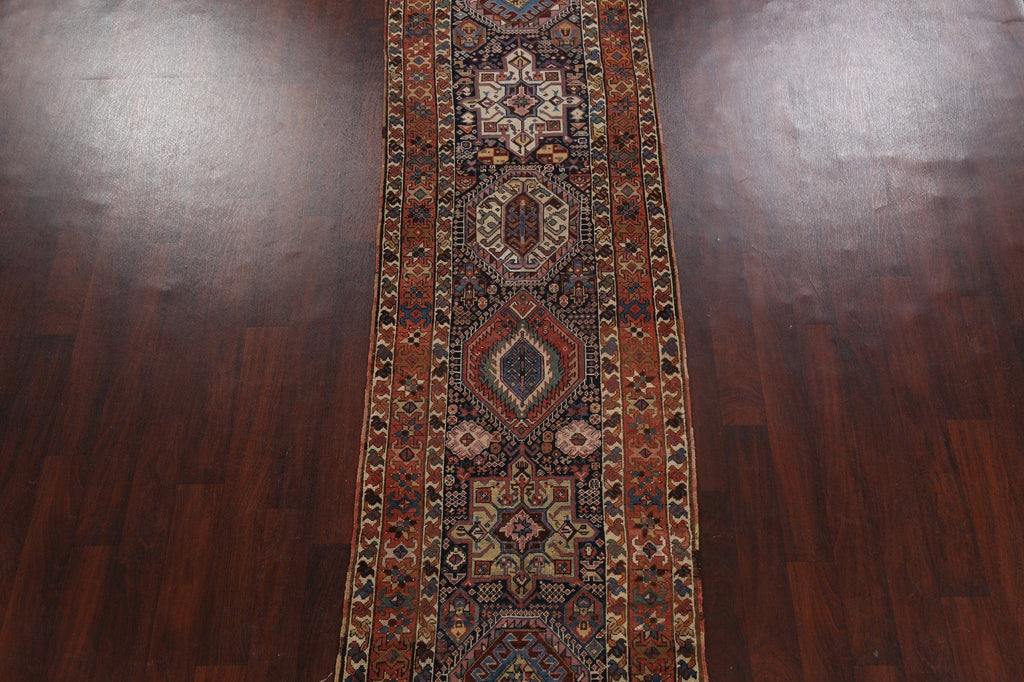 Pre-1900 Antique Vegetable Dye Kazak Oriental Runner Rug 3x11