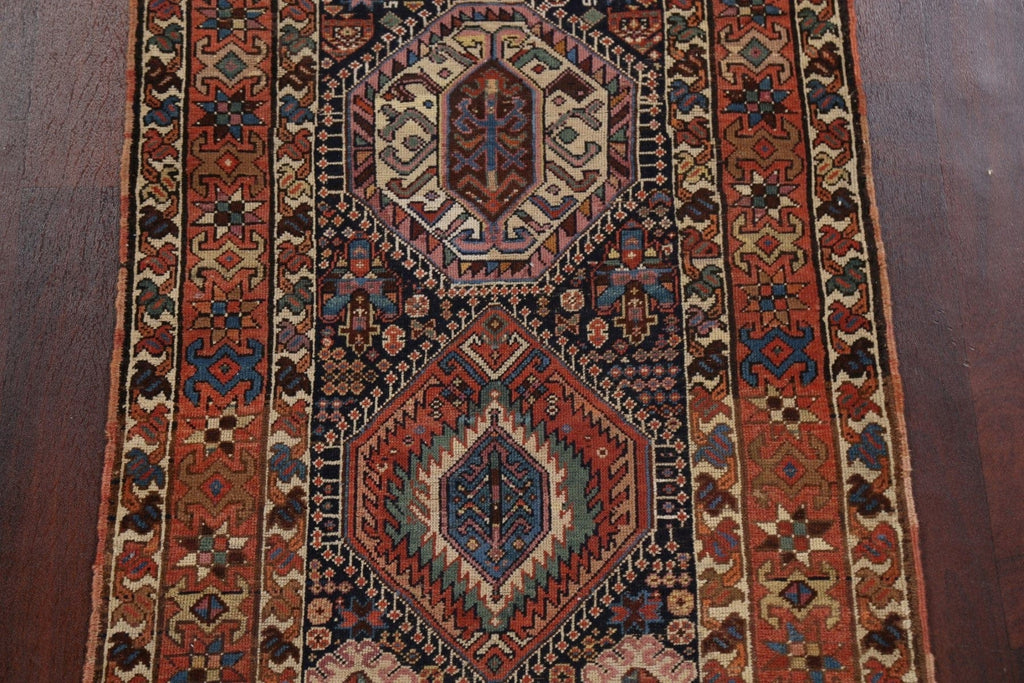 Pre-1900 Antique Vegetable Dye Kazak Oriental Runner Rug 3x11