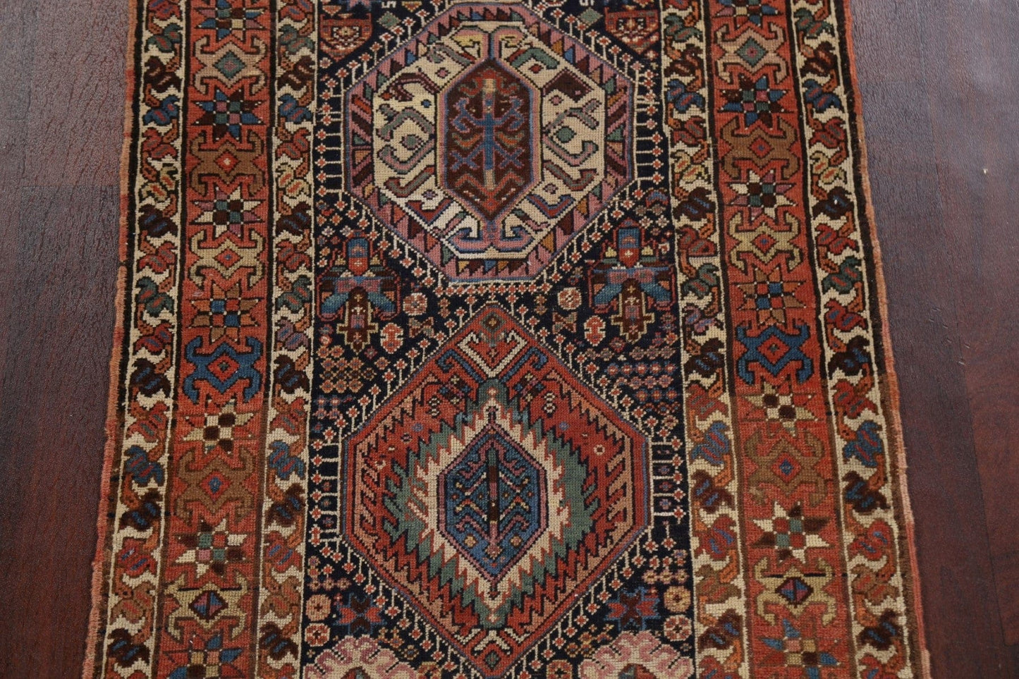 Pre-1900 Antique Vegetable Dye Kazak Oriental Runner Rug 3x11