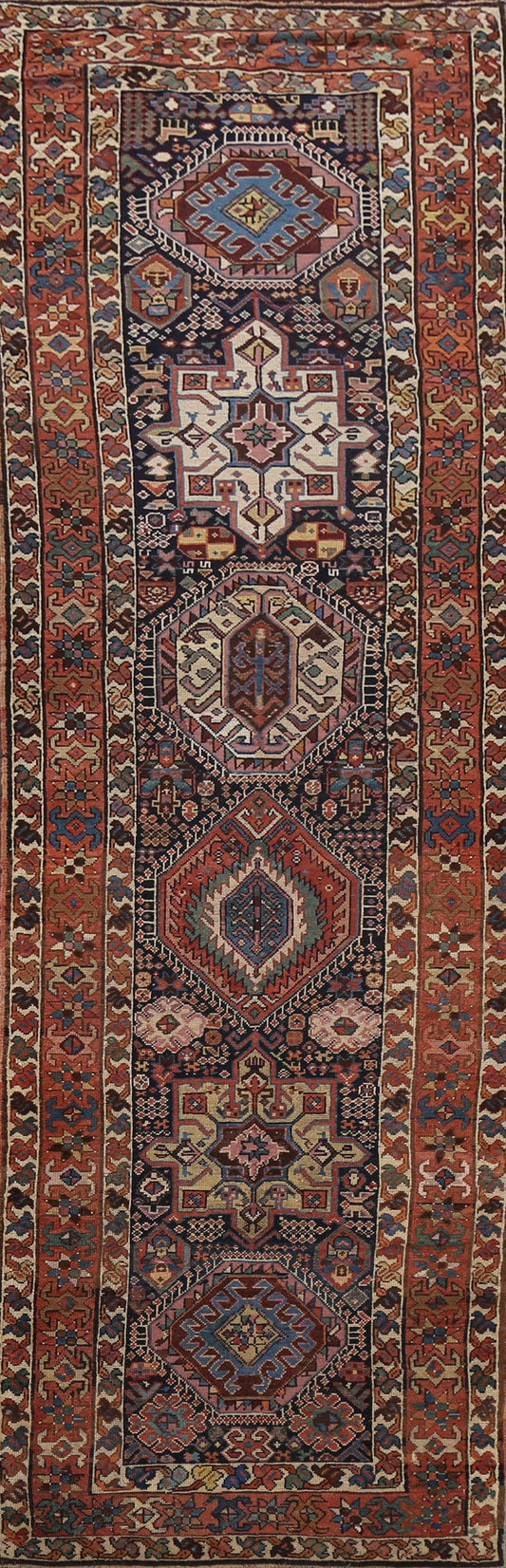 Pre-1900 Antique Vegetable Dye Kazak Oriental Runner Rug 3x11