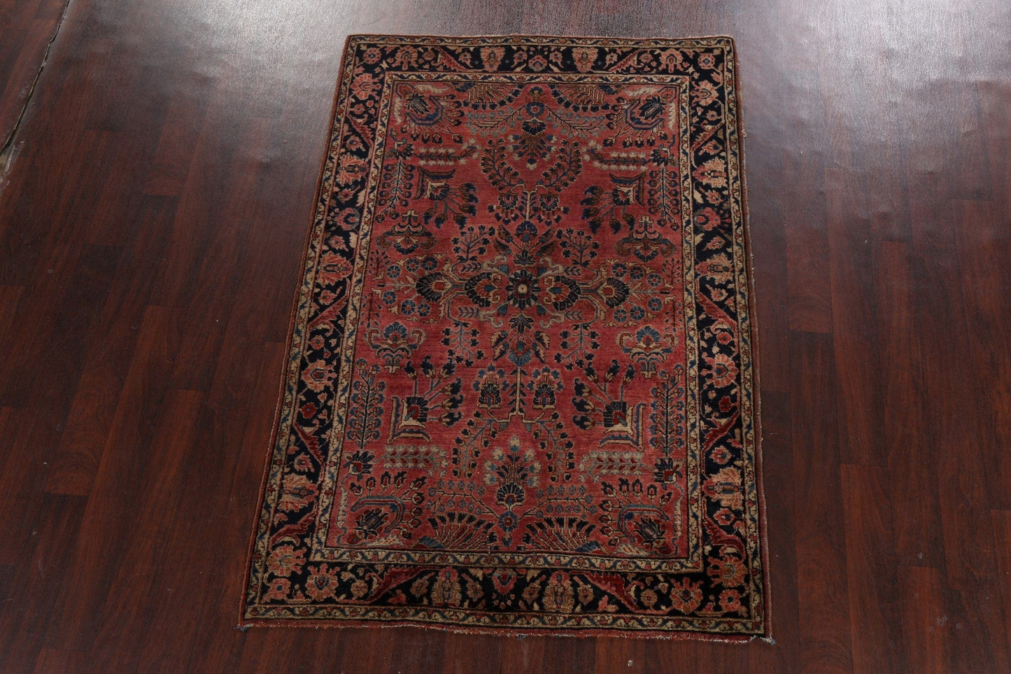 Antique Vegetable Dye Floral Sarouk Persian Area Rug 4x7