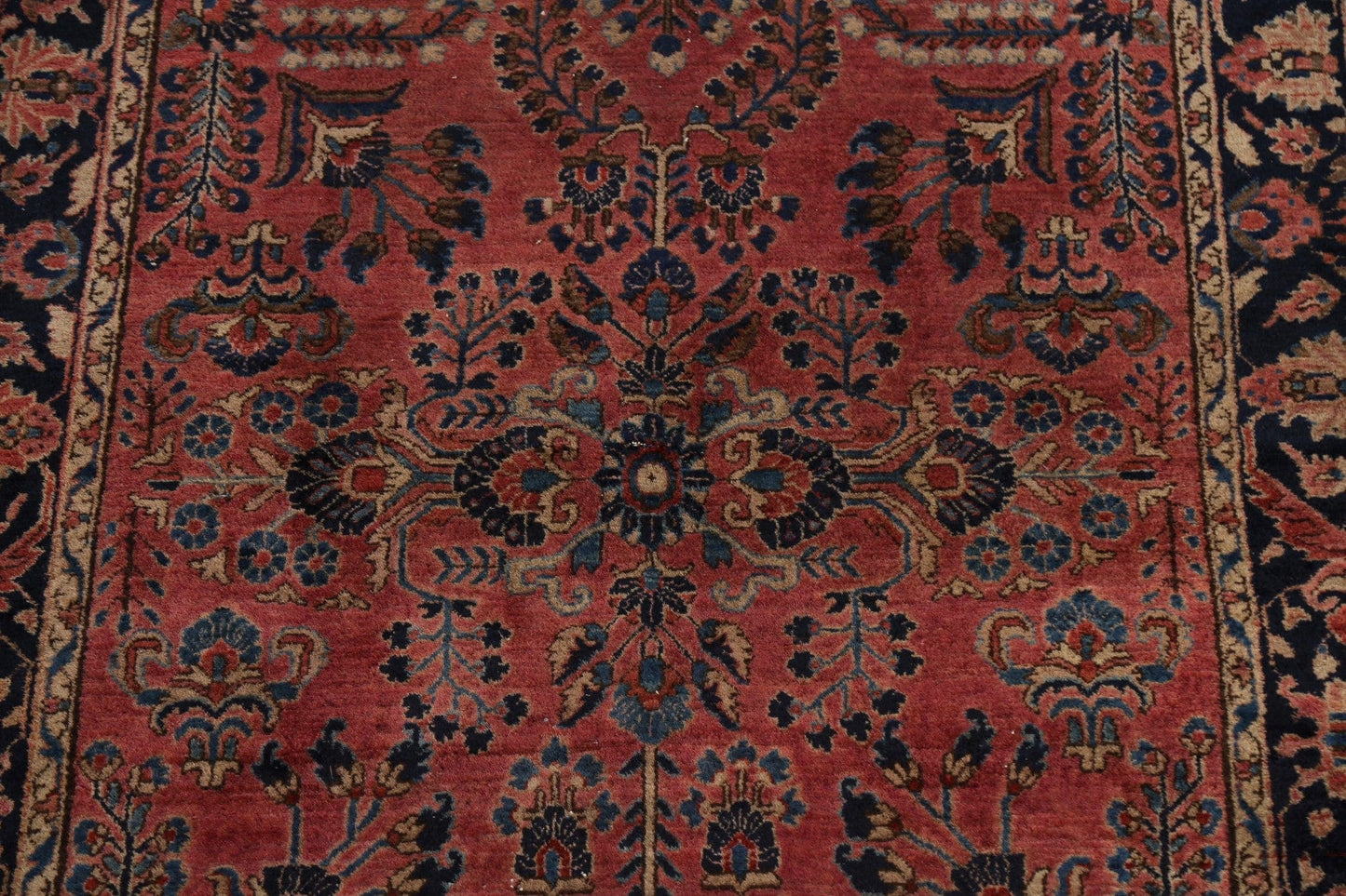 Antique Vegetable Dye Floral Sarouk Persian Area Rug 4x7