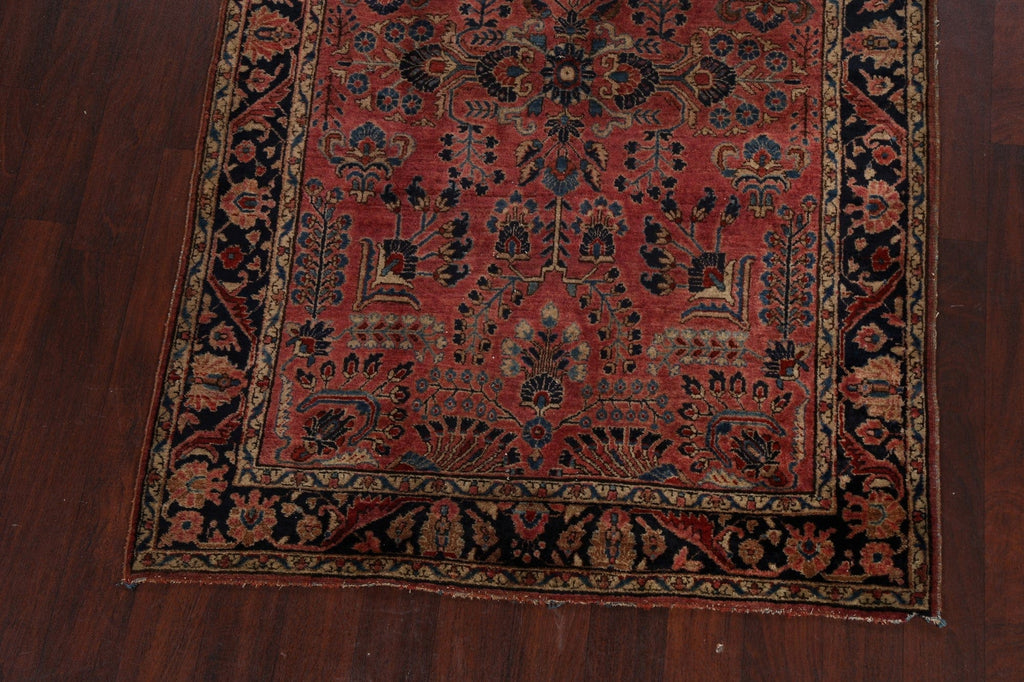 Antique Vegetable Dye Floral Sarouk Persian Area Rug 4x7