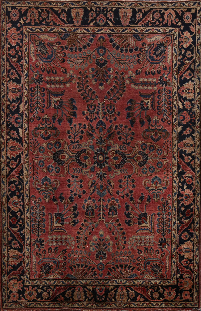 Antique Vegetable Dye Floral Sarouk Persian Area Rug 4x7