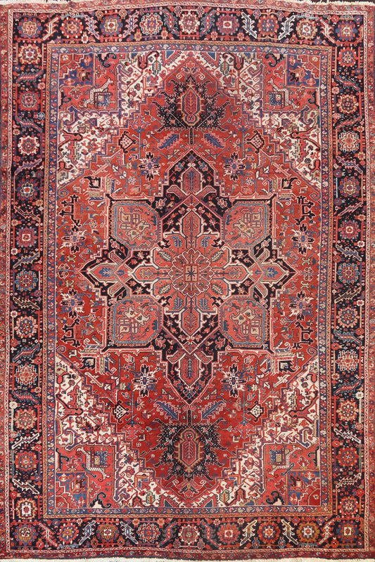 Vegetable Dye Geometric Heriz Persian Area Rug 10x13