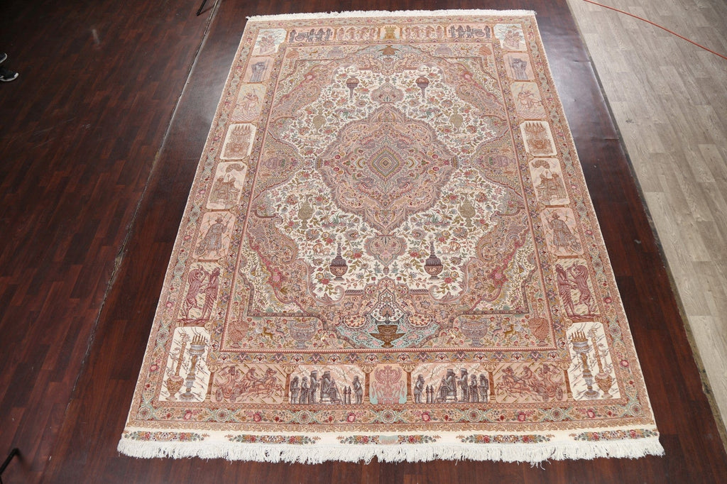 100% Vegetable Dye Pictorial Tabriz Persian Area Rug 10x14