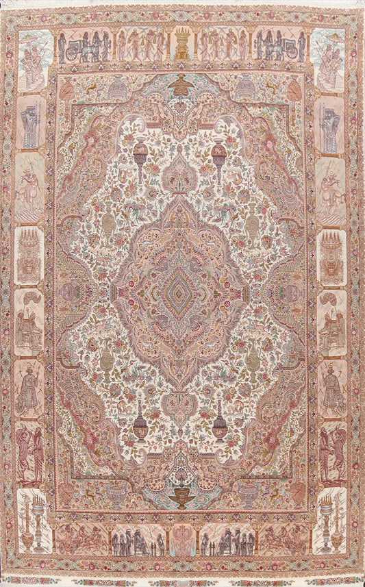 100% Vegetable Dye Pictorial Tabriz Persian Area Rug 10x14