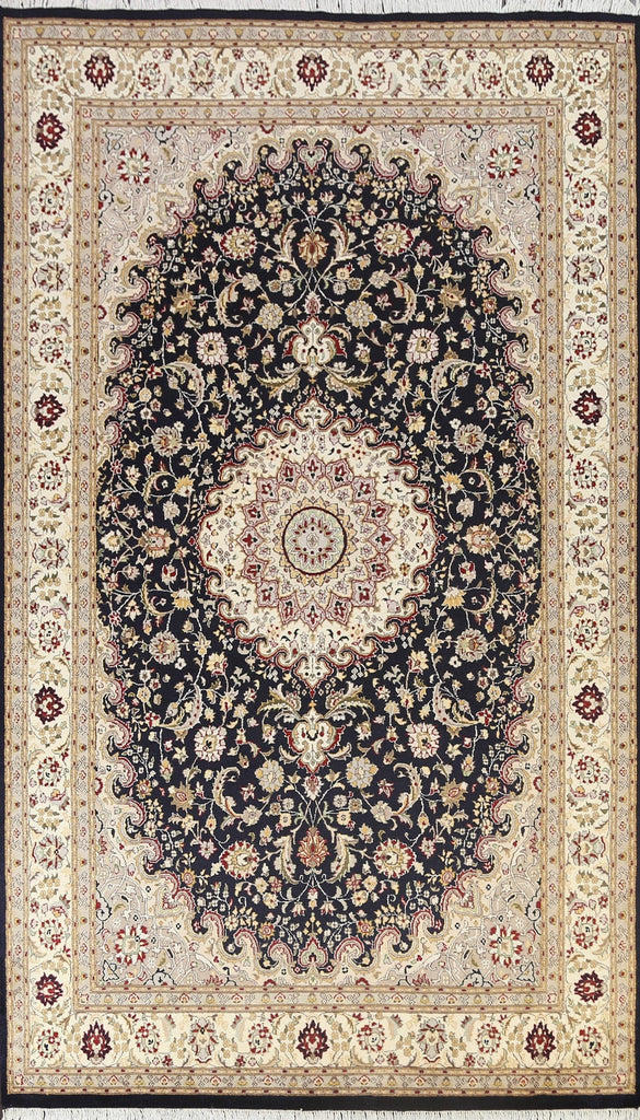 Vegetable Dye Navy Blue Tabriz Wool/ Silk Oriental Rug 6x10