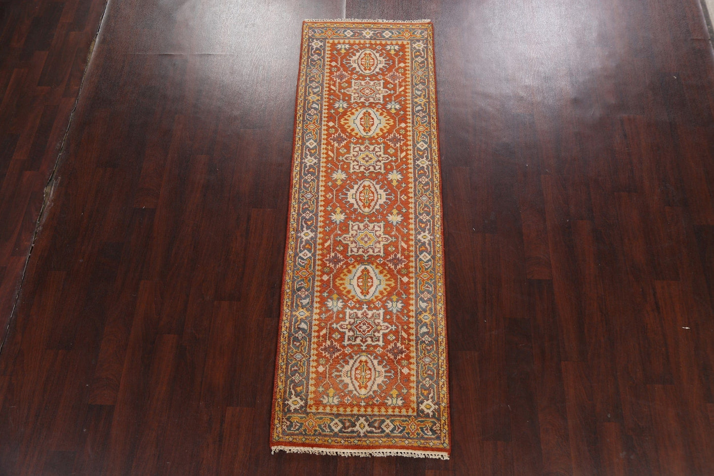 Geometric Indo Heriz Serapi Oriental Runner Rug 3x8