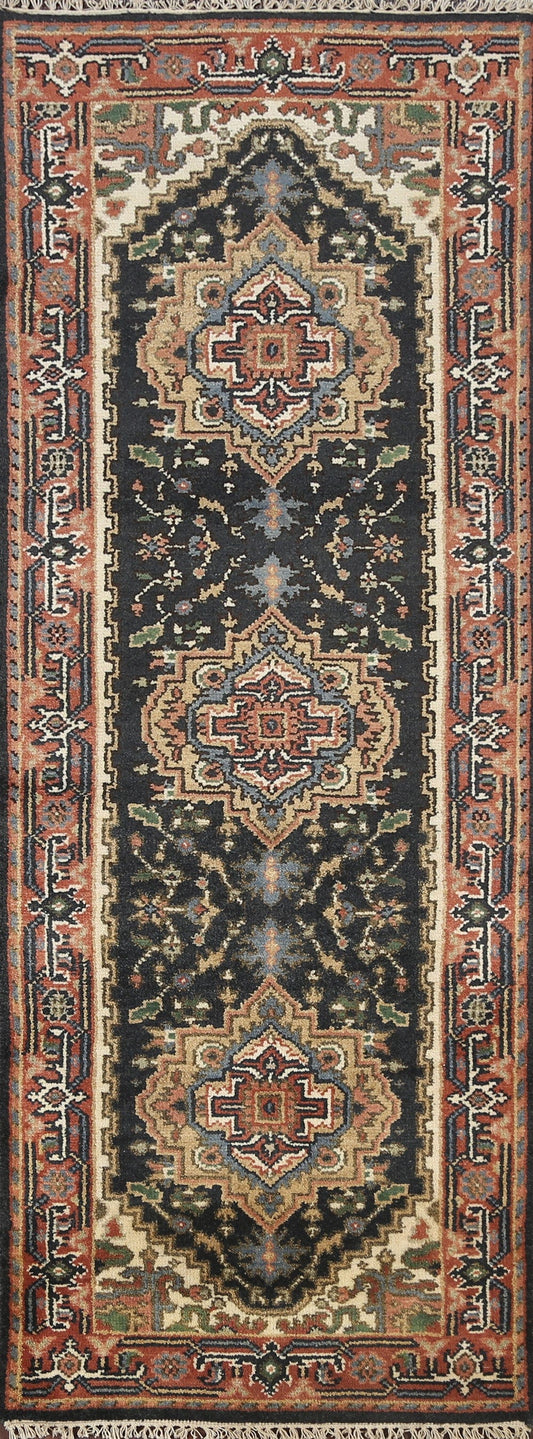 Geometric Indo Heriz Serapi Oriental Runner Rug 3x8