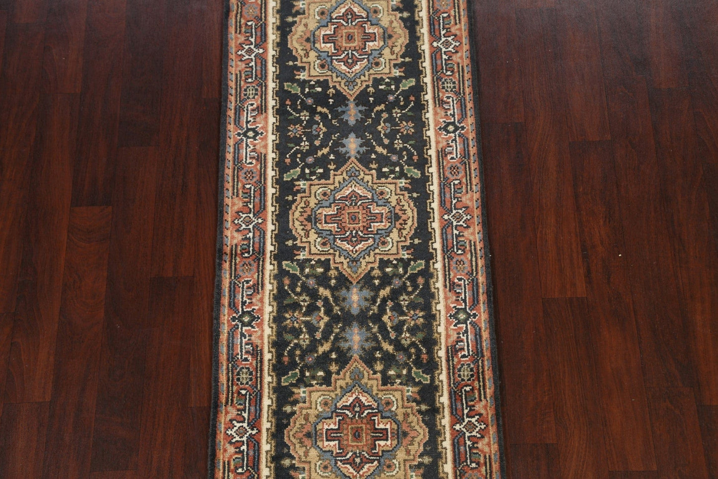 Geometric Indo Heriz Serapi Oriental Runner Rug 3x8