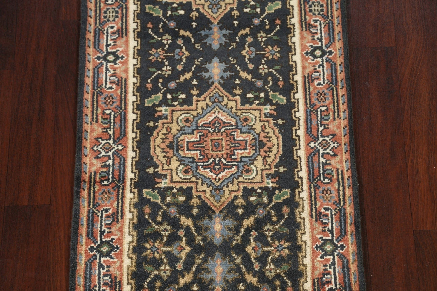 Geometric Indo Heriz Serapi Oriental Runner Rug 3x8