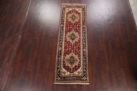 Geometric Indo Heriz Serapi Oriental Runner Rug 3x9