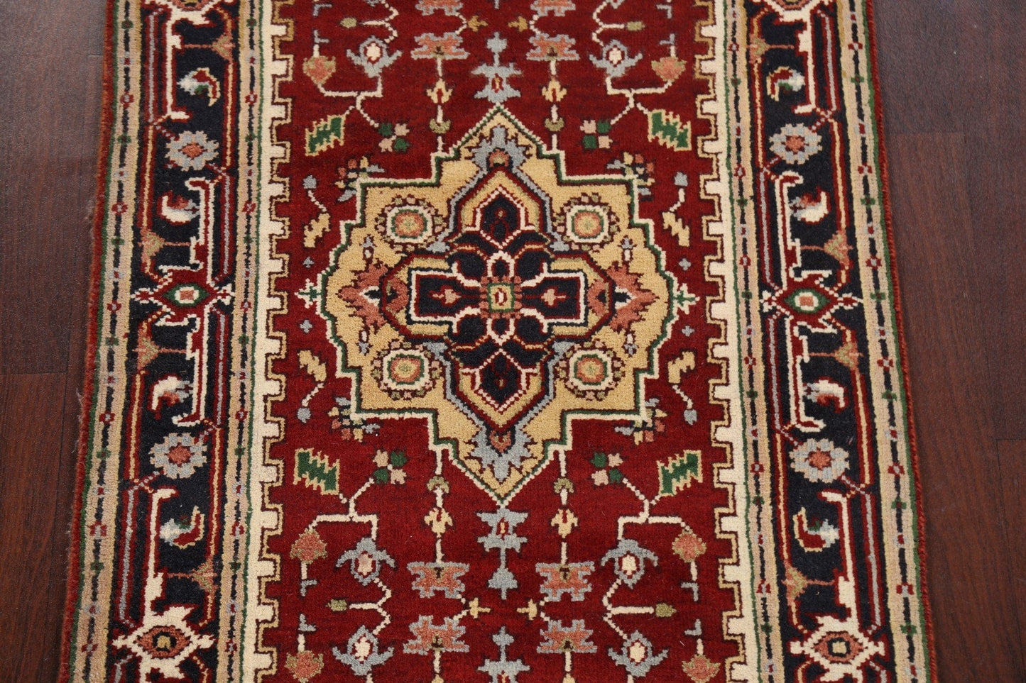 Geometric Indo Heriz Serapi Oriental Runner Rug 3x9