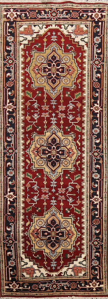 Geometric Indo Heriz Serapi Oriental Runner Rug 3x9