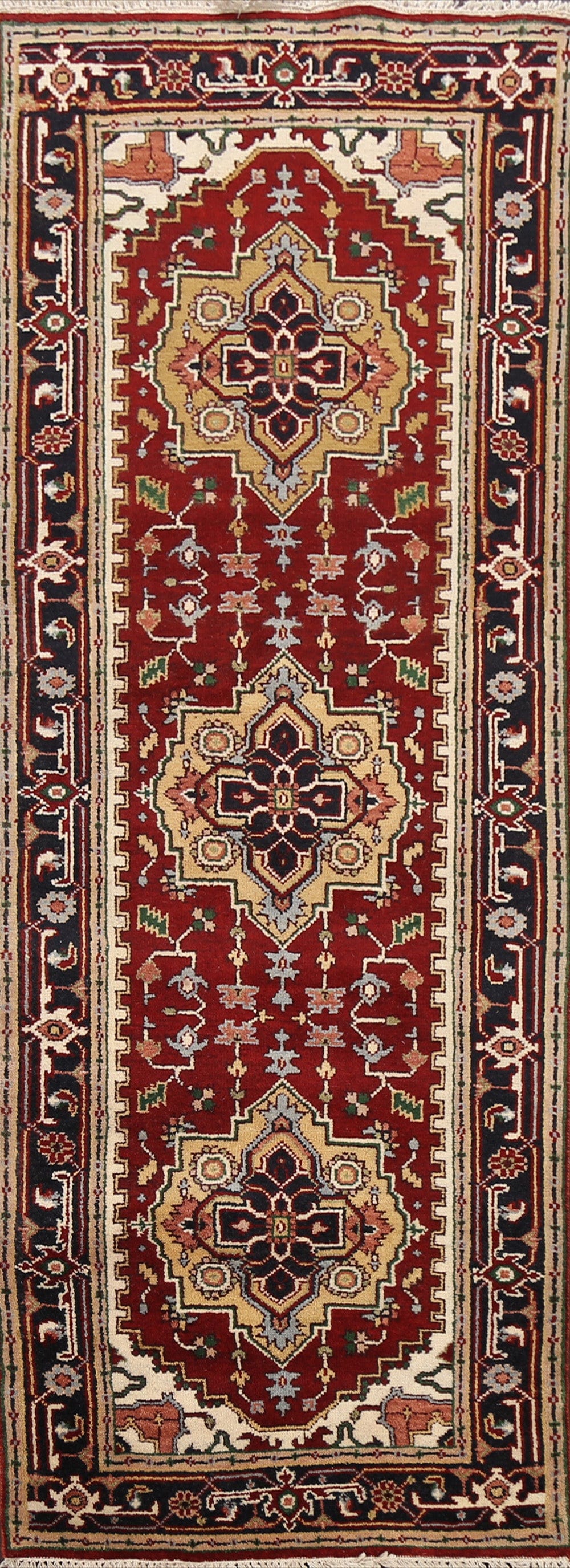 Geometric Indo Heriz Serapi Oriental Runner Rug 3x9