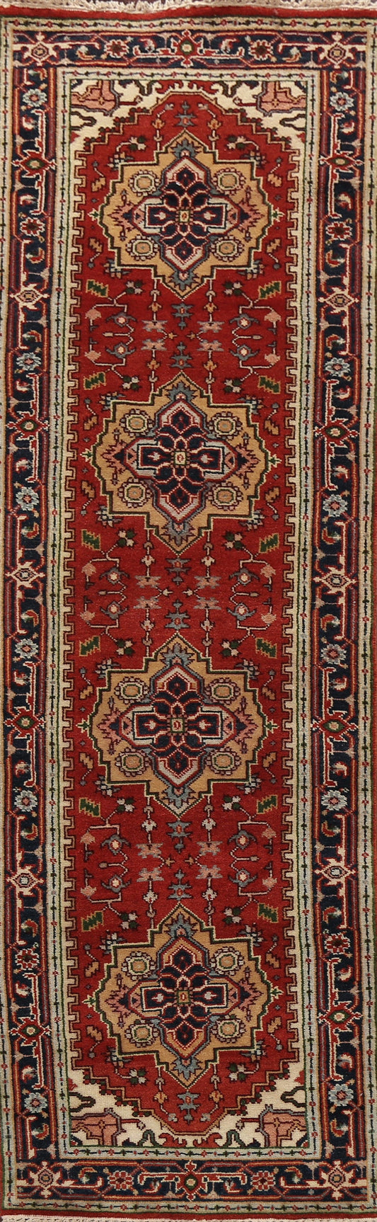 Geometric Indo Heriz Serapi Oriental Runner Rug 3x10