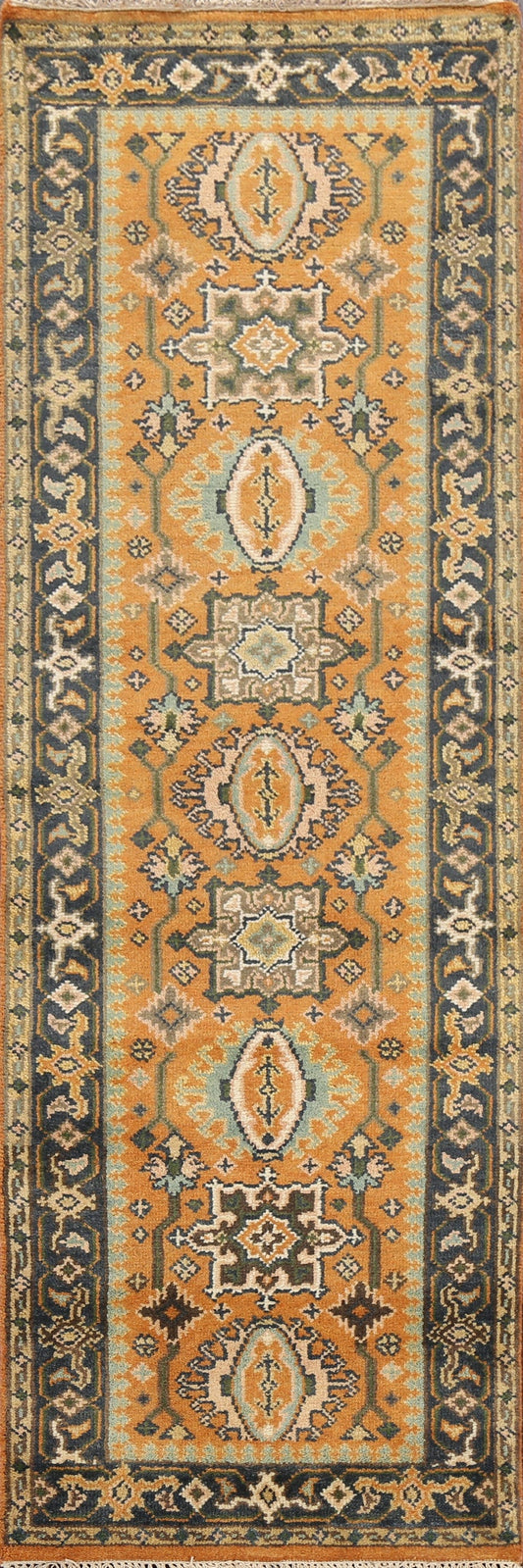 Geometric Indo Heriz Serapi Oriental Runner Rug 3x8