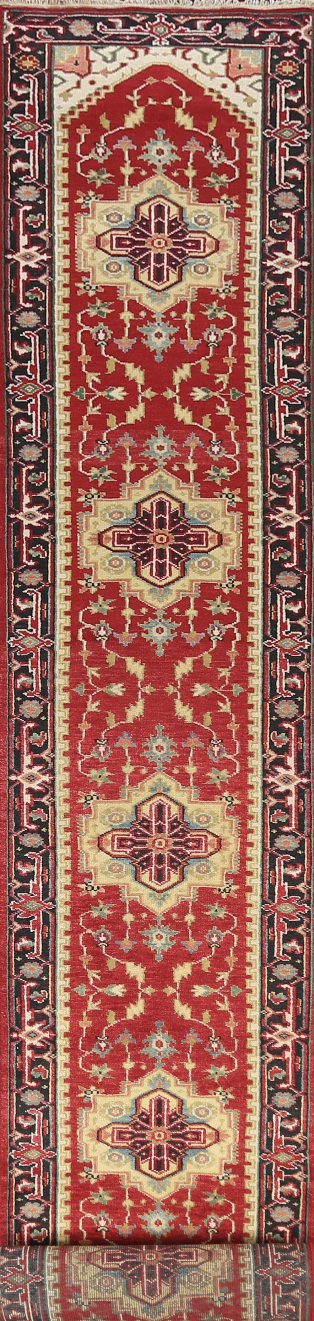 Geometric Indo Heriz Serapi Oriental Runner Rug 3x26