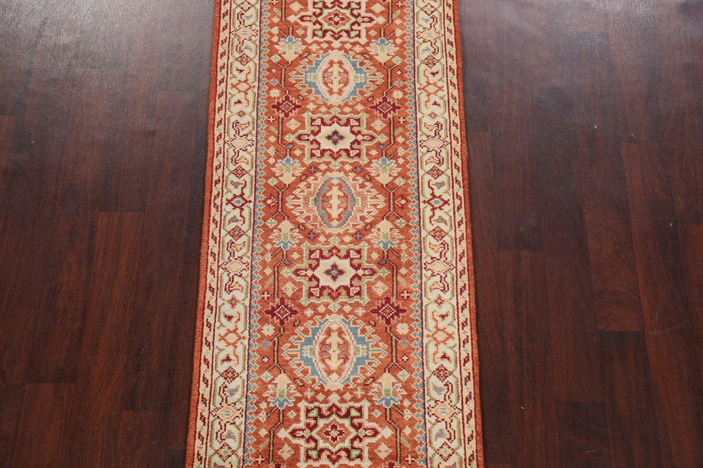 Geometric Indo Heriz Serapi Oriental Runner Rug 3x8