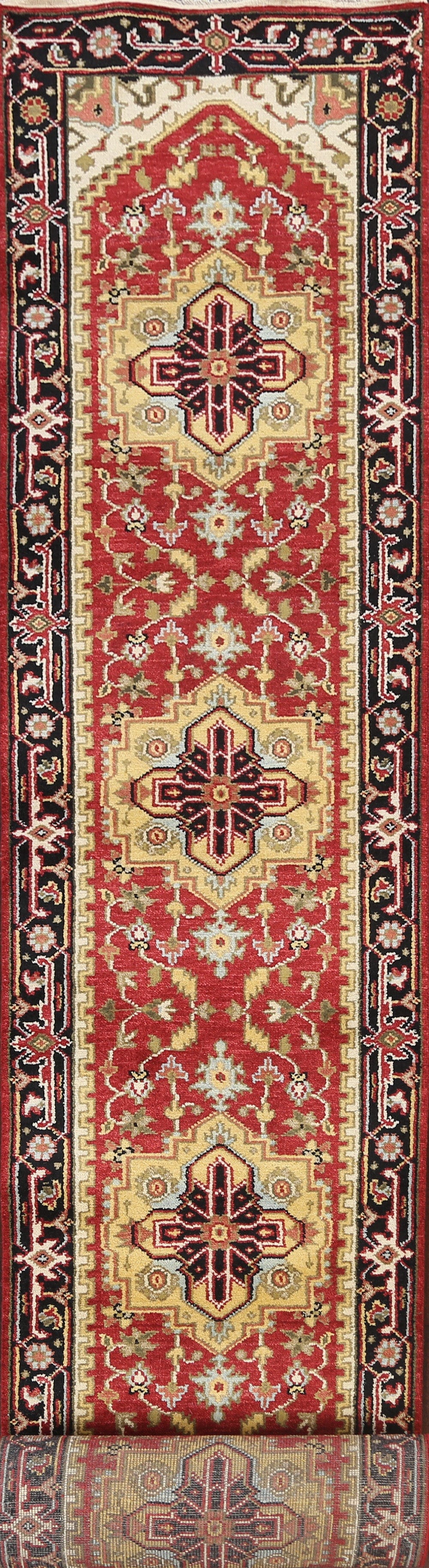 Geometric Indo Heriz Serapi Oriental Runner Rug 3x20