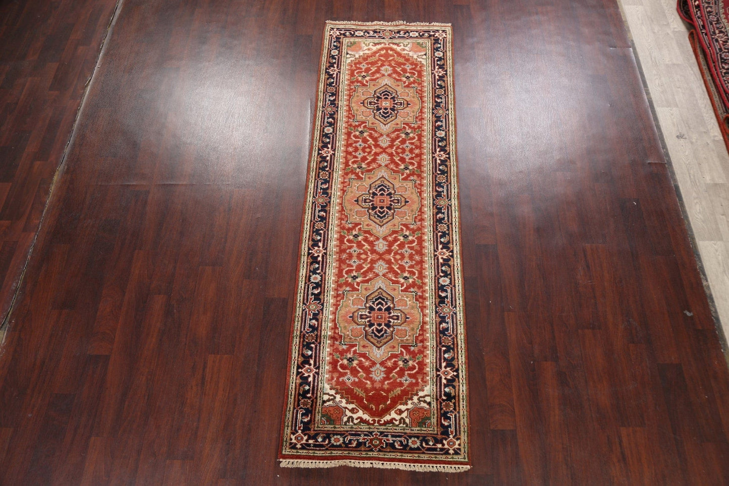 Geometric Indo Heriz Serapi Oriental Runner Rug 3x10