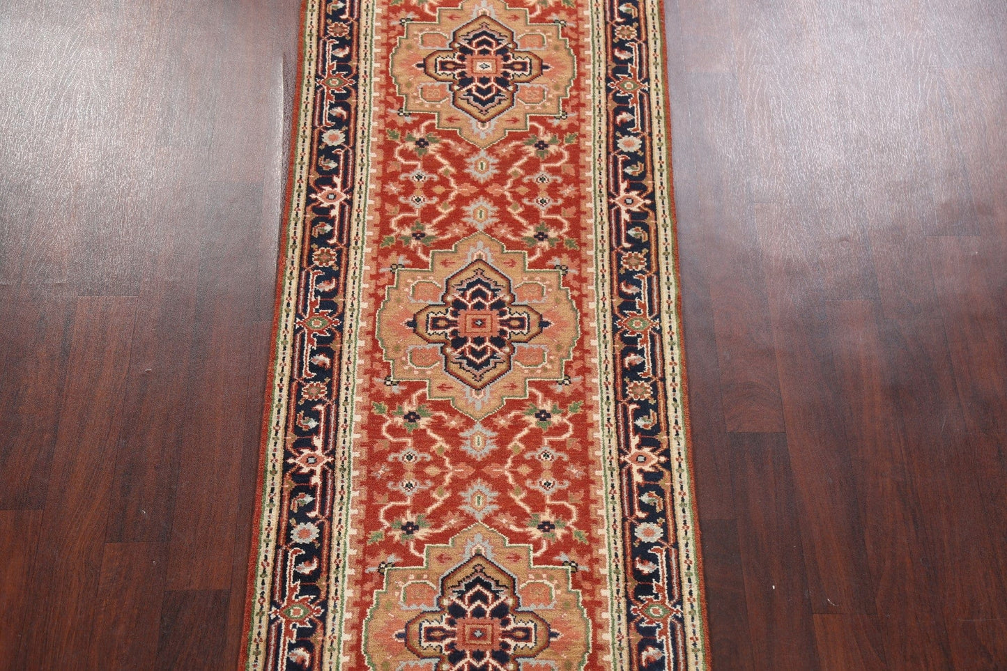 Geometric Indo Heriz Serapi Oriental Runner Rug 3x10