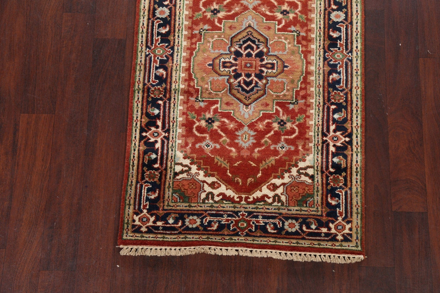 Geometric Indo Heriz Serapi Oriental Runner Rug 3x10