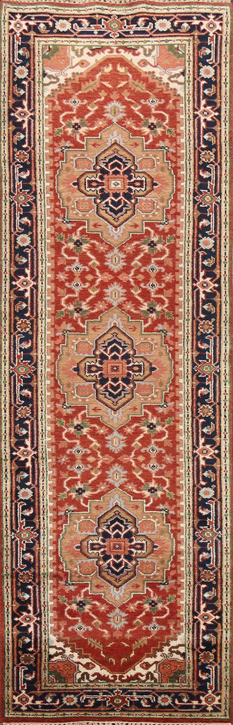 Geometric Indo Heriz Serapi Oriental Runner Rug 3x10