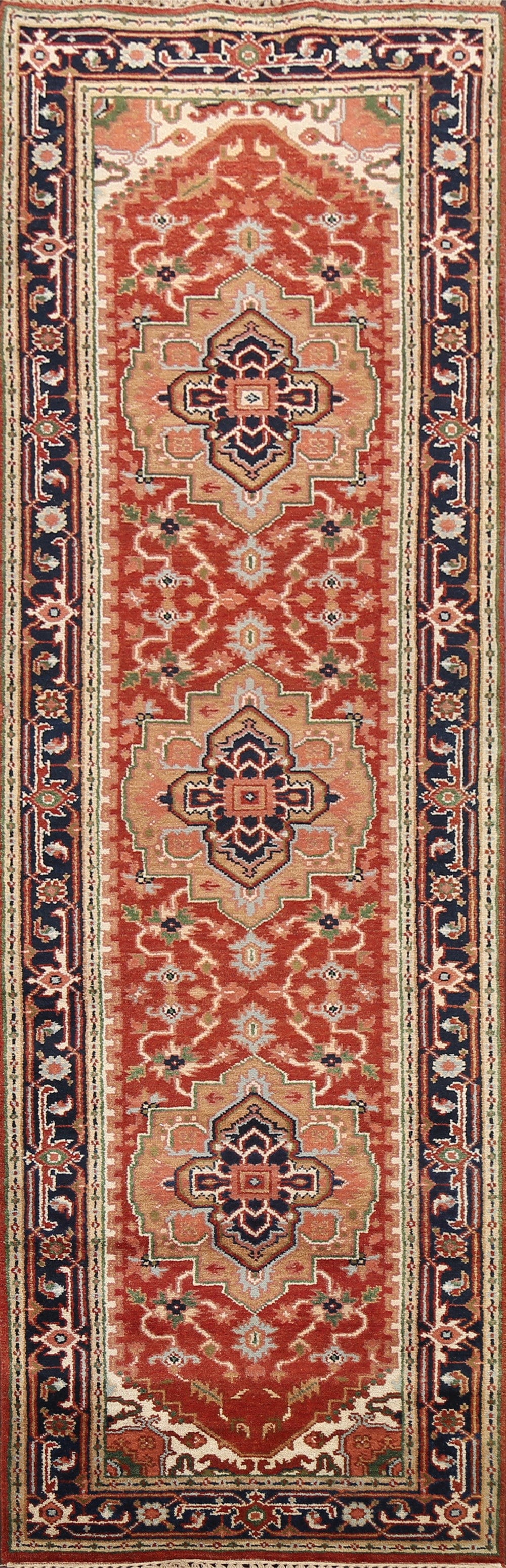 Geometric Indo Heriz Serapi Oriental Runner Rug 3x10