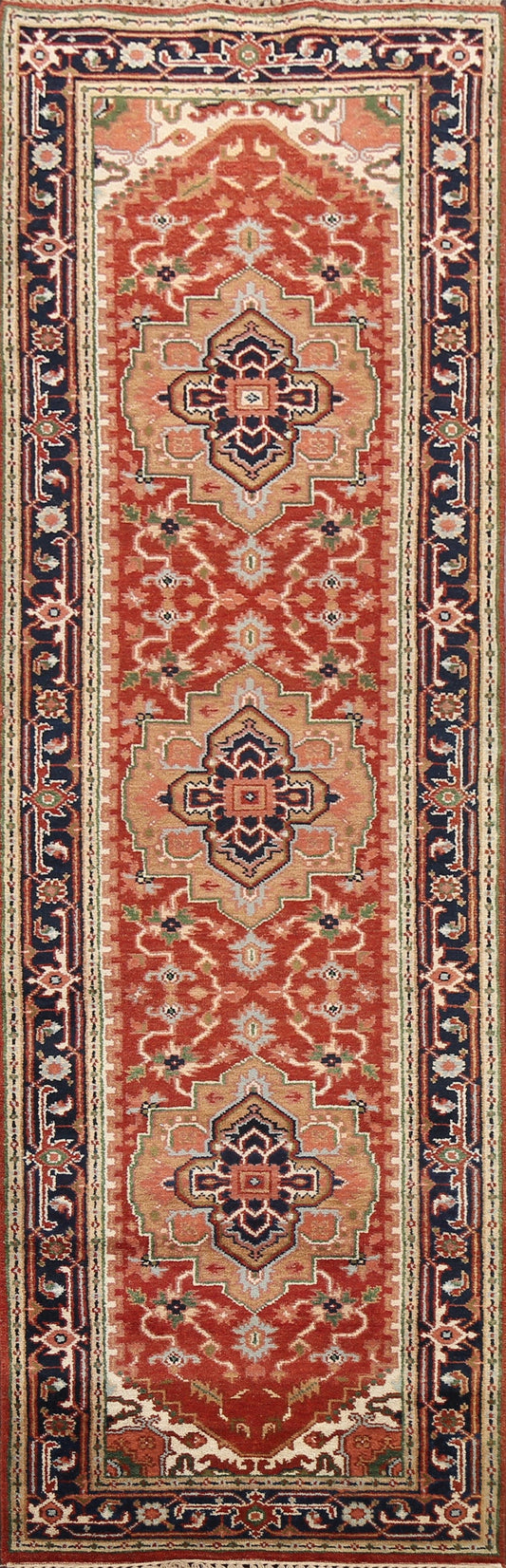 Geometric Indo Heriz Serapi Oriental Runner Rug 3x10