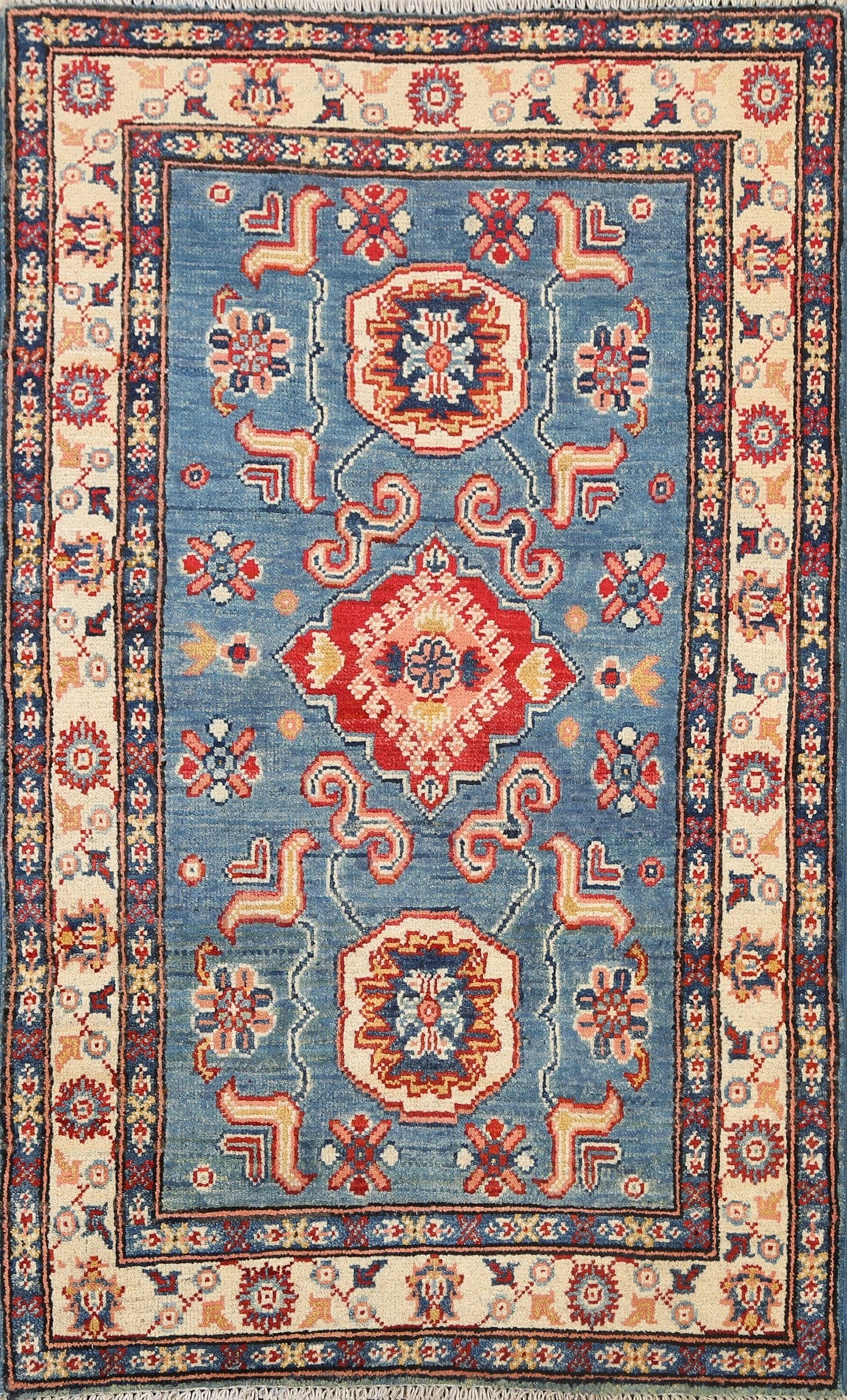 Geometric Kazak Oriental Area Rug 3x4