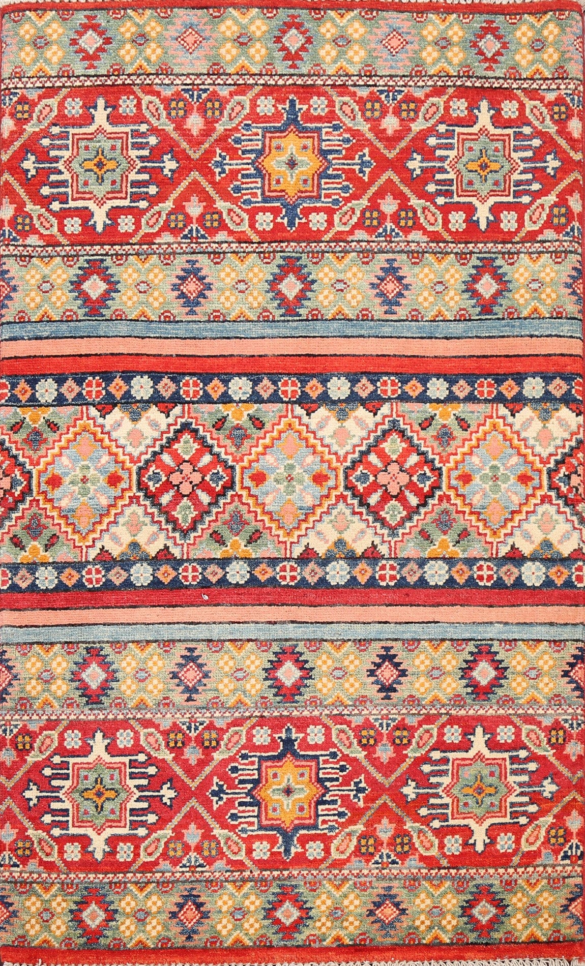 Tribal Geometric Kazak Oriental Area Rug 3x4