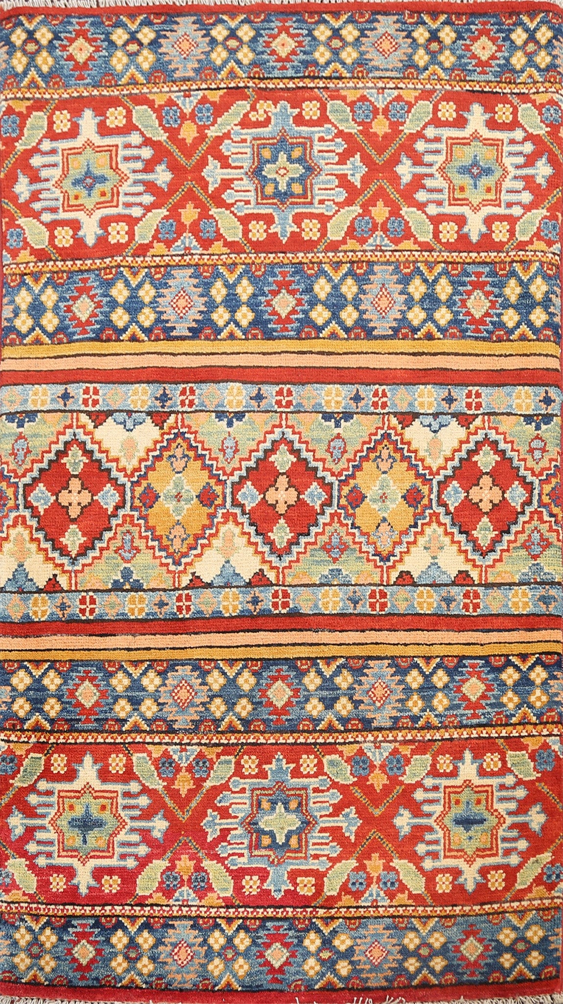 Geometric Kazak Oriental Area Rug 3x4