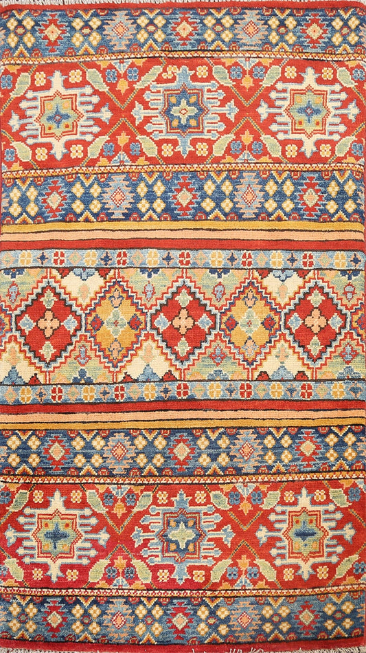 Geometric Kazak Oriental Area Rug 3x4