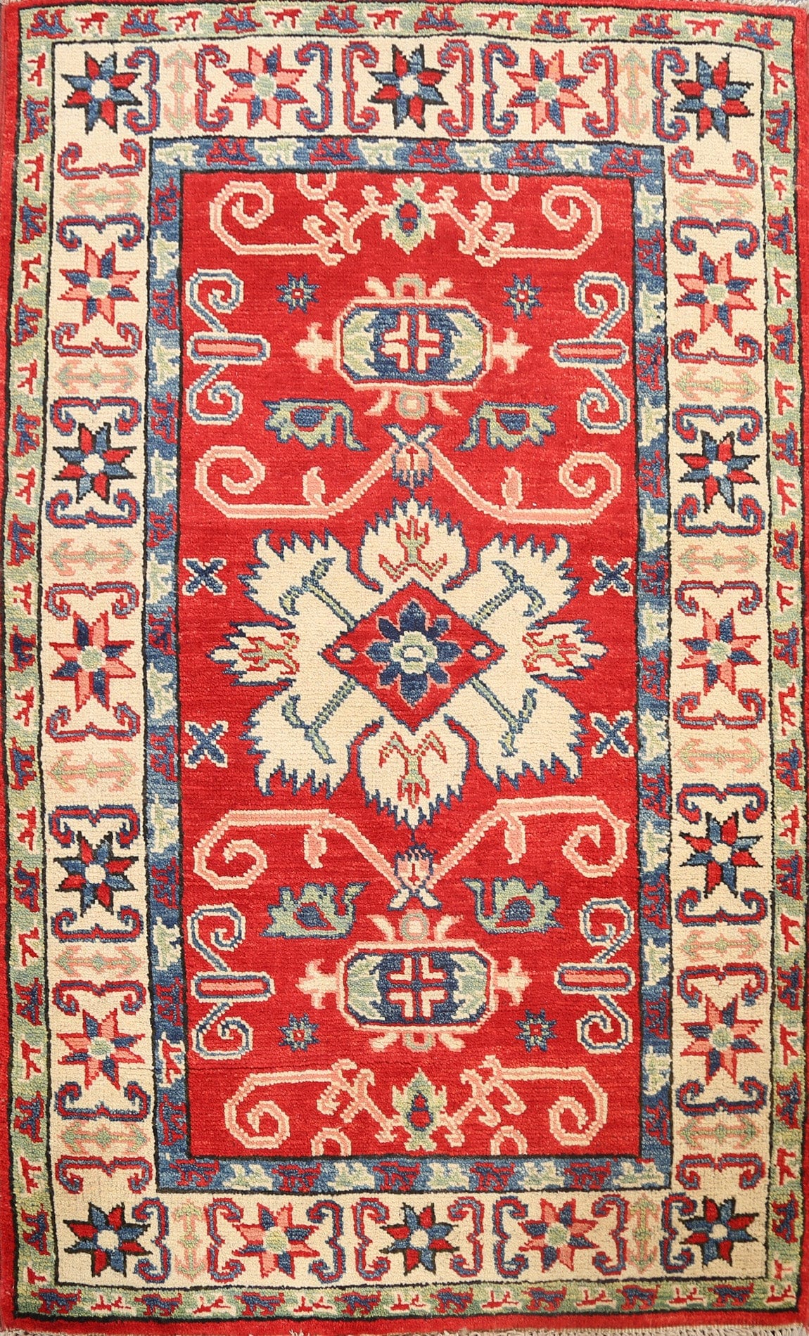 Geometric Kazak Oriental Area Rug 3x4