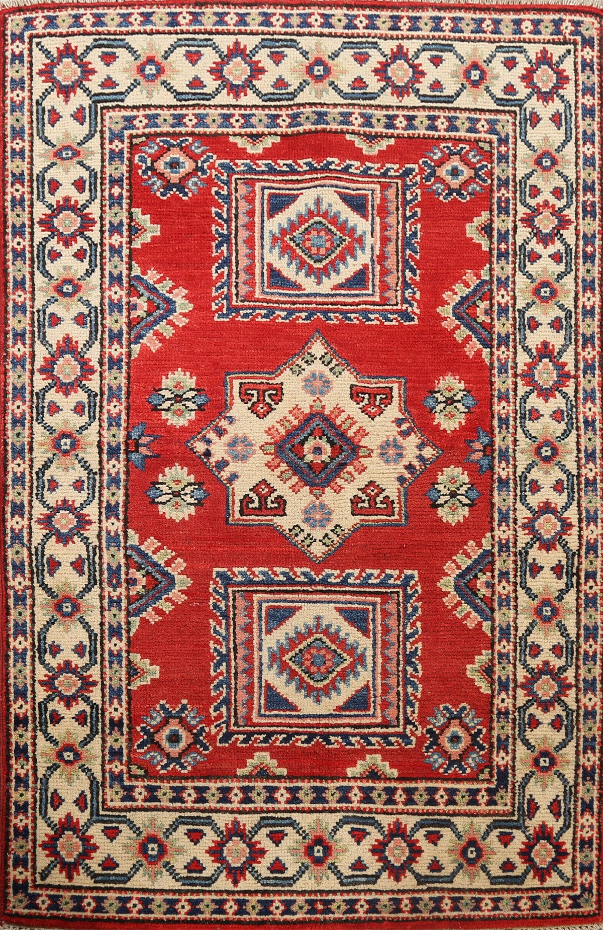 Geometric Kazak Oriental Area Rug 3x4