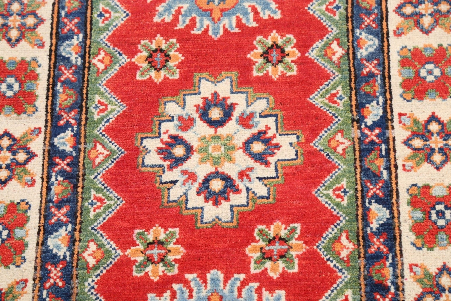 Geometric Red Kazak Oriental Area Rug 3x4