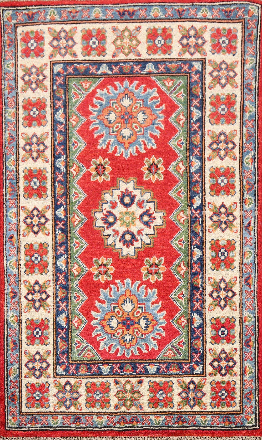 Geometric Red Kazak Oriental Area Rug 3x4